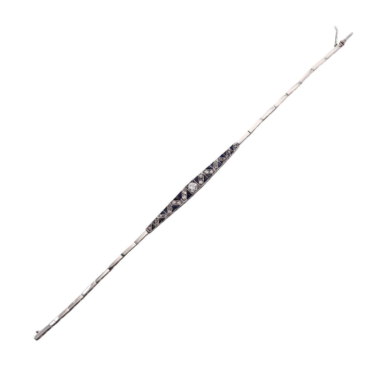 Art Deco 18k Gold Diamond Sapphire Bracelet