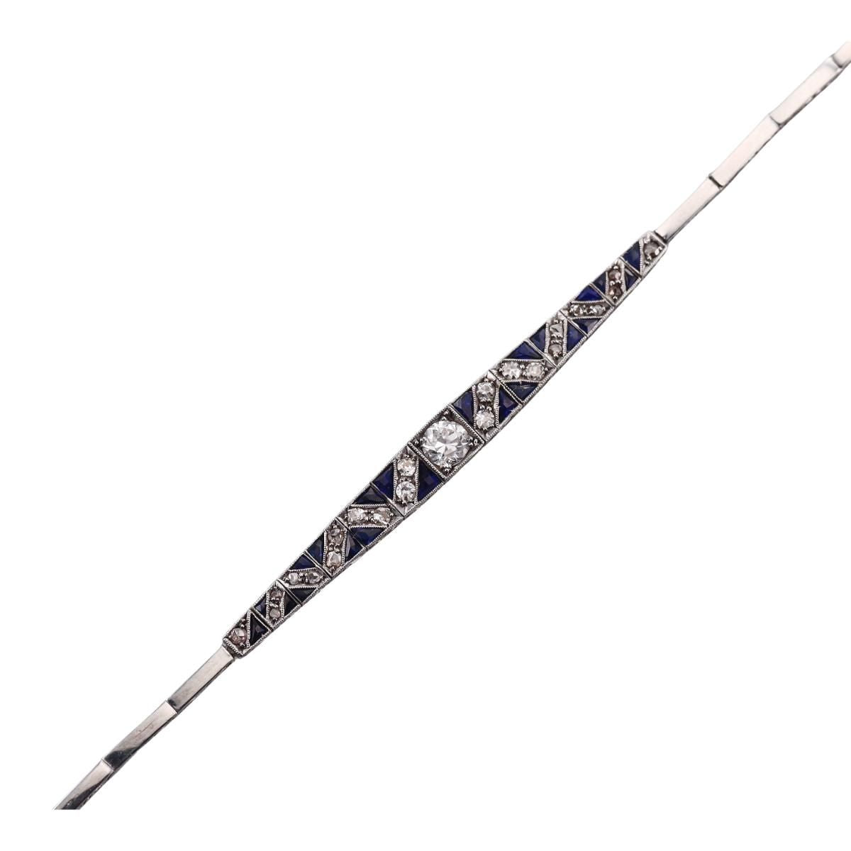 Art Deco 18k Gold Diamond Sapphire Bracelet