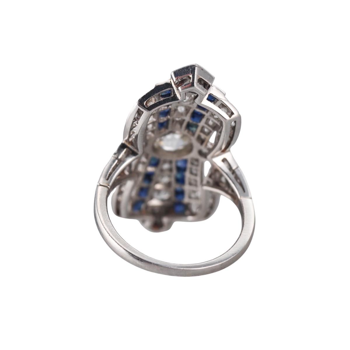 Platinum 2.41ctw Old European Diamond Sapphire Ring