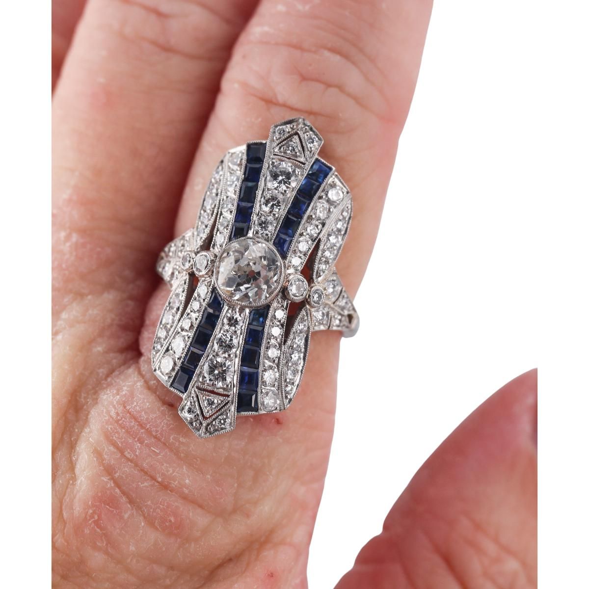 Platinum 2.41ctw Old European Diamond Sapphire Ring