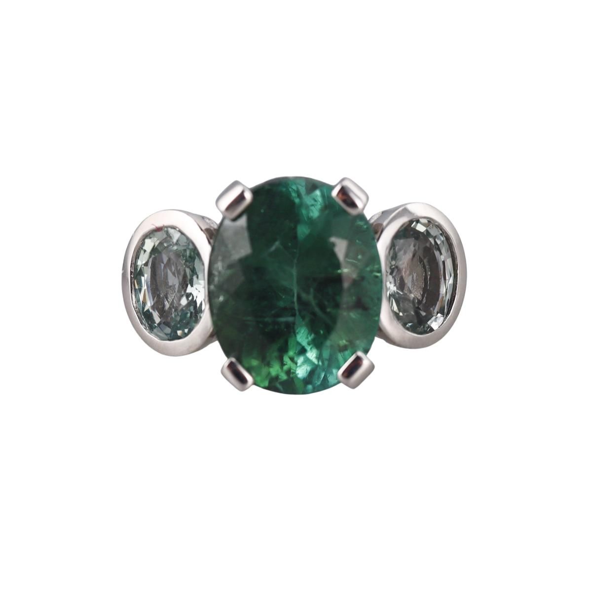 Platinum 9ct Green Tourmaline Prasiolite Ring