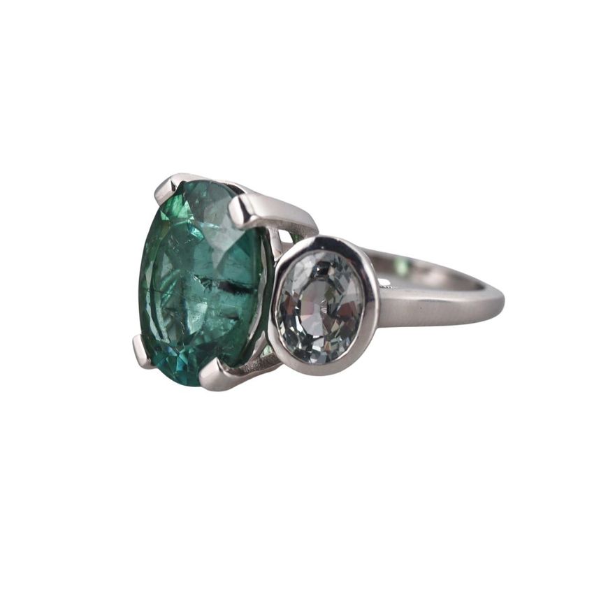 Platinum 9ct Green Tourmaline Prasiolite Ring