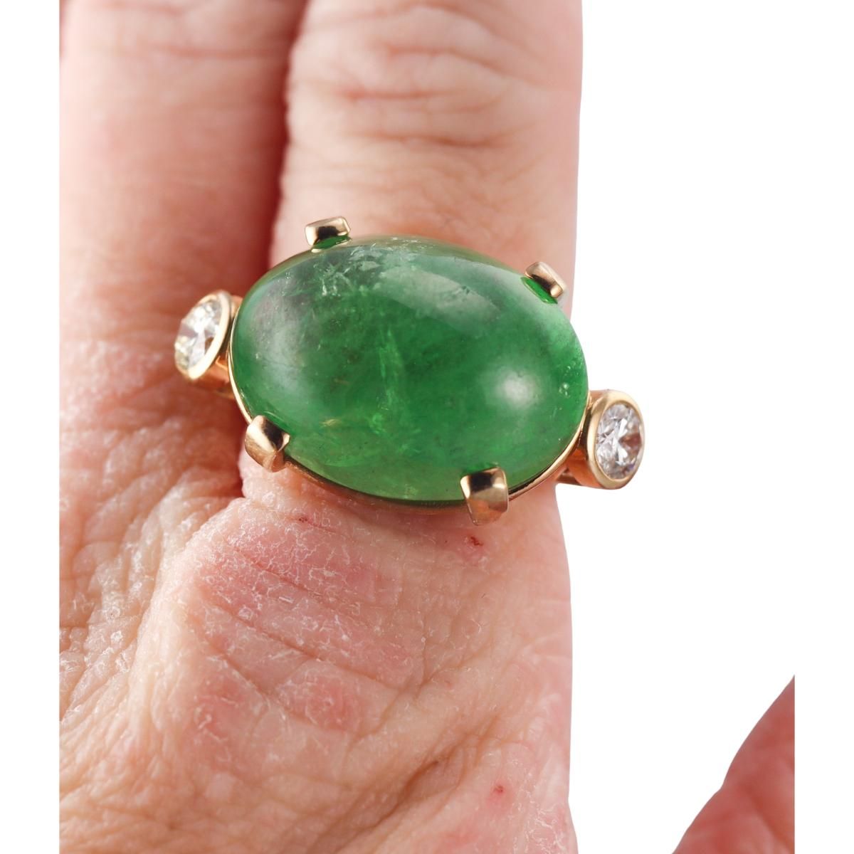 28ct Green Tourmaline Cabochon Diamond 18k Gold Ring