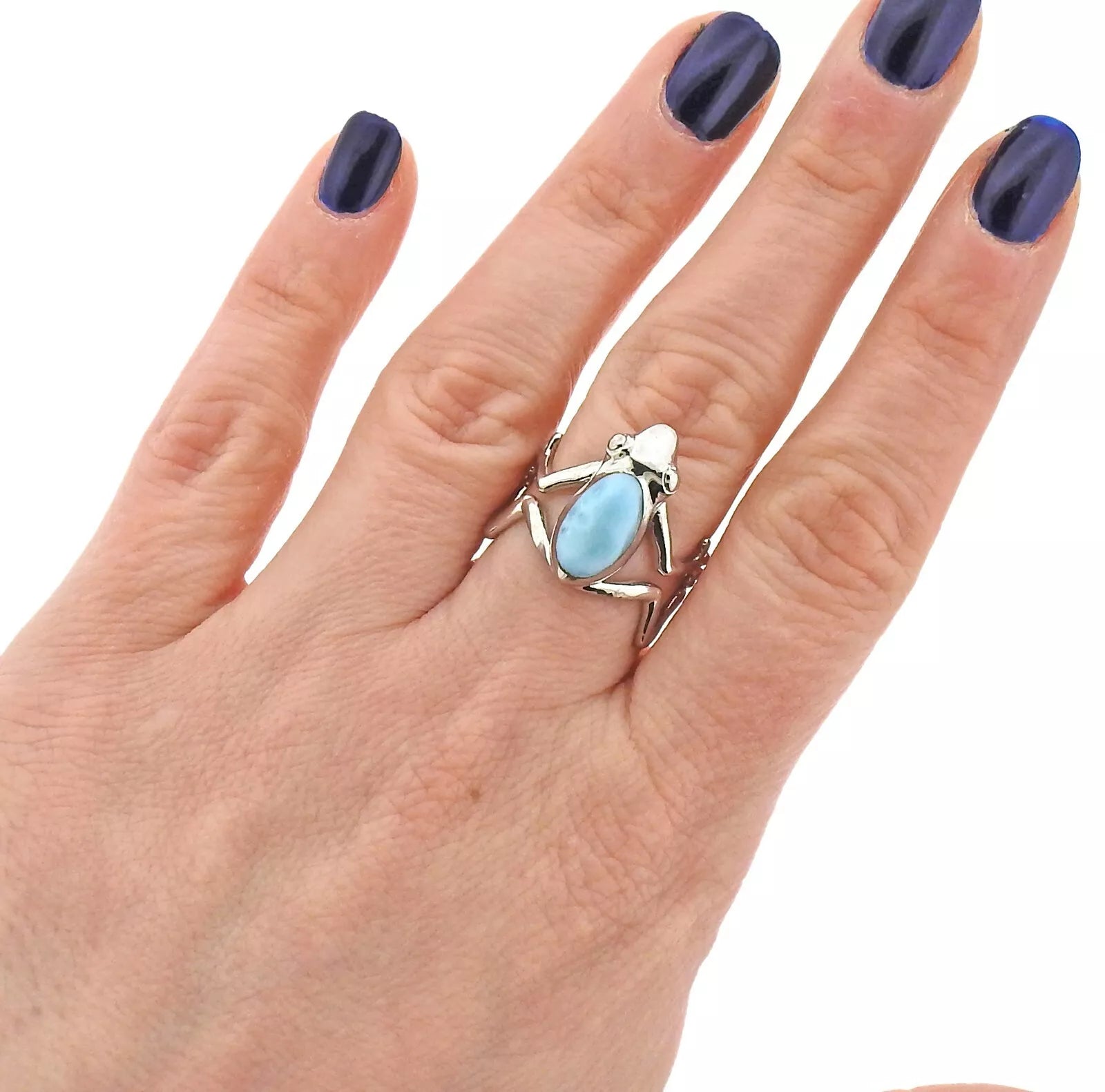 Marahlago Sterling Silver Larimar Frog Ring Retail $279 #37