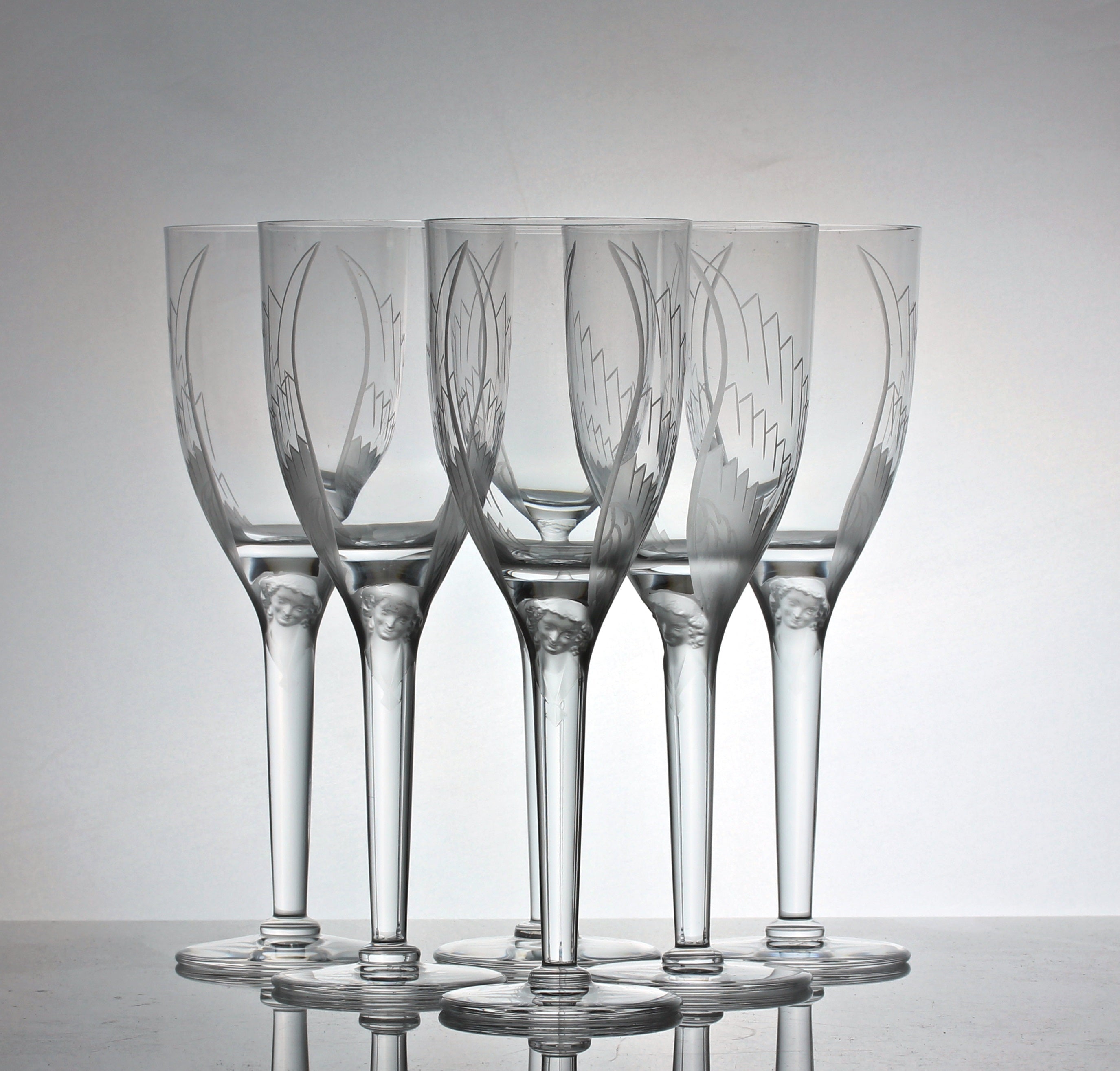 Lalique Angel Ange De Reims Crystal Wine Champagne Glass Set of 6
