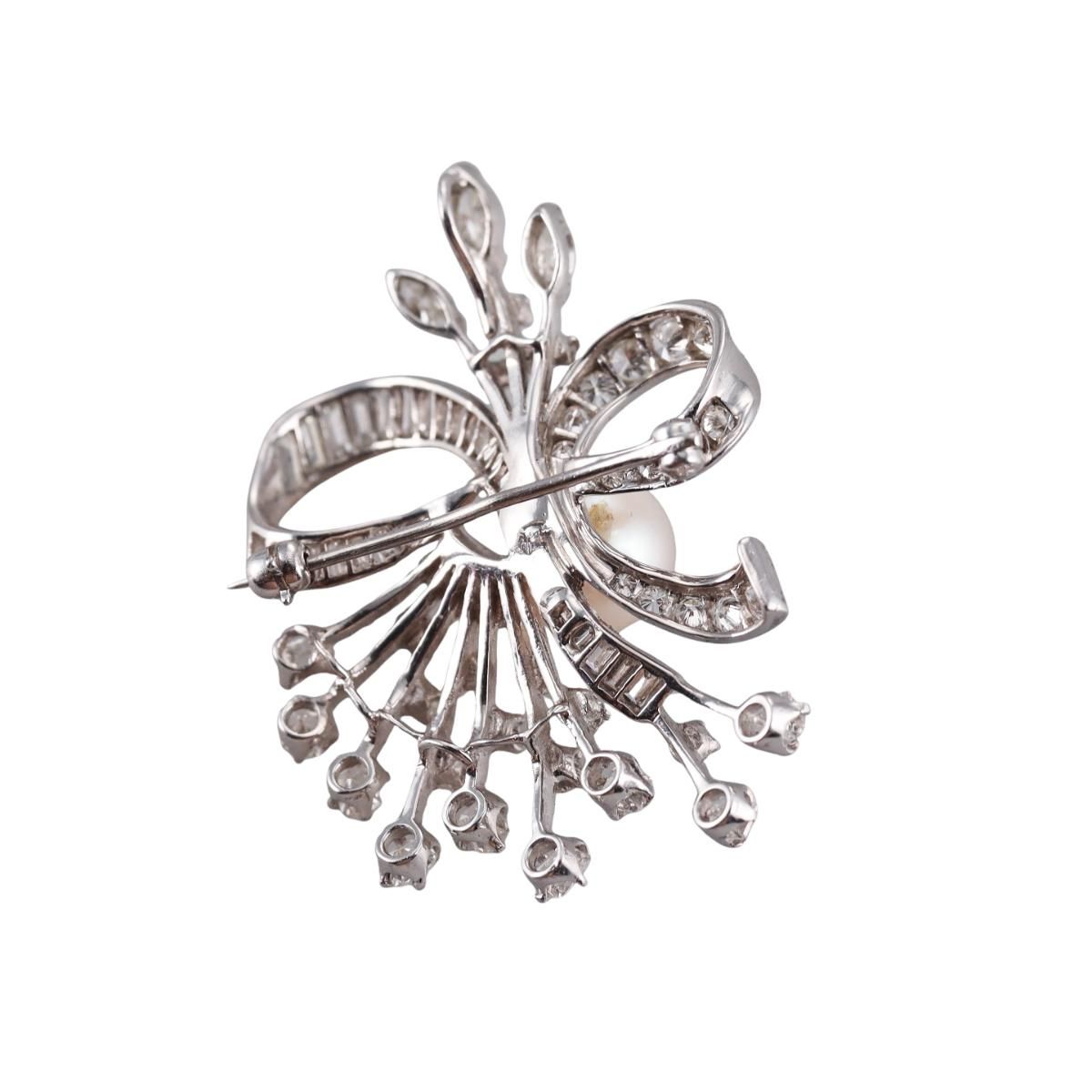 Mid Century Platinum Pearl Brooch Pin