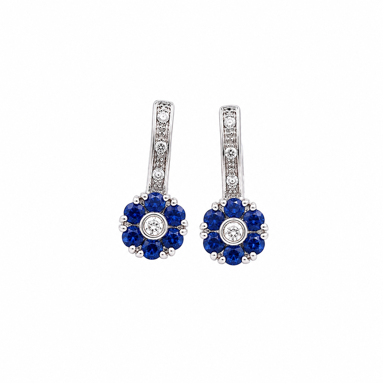 18k Gold Diamond Sapphire Earrings