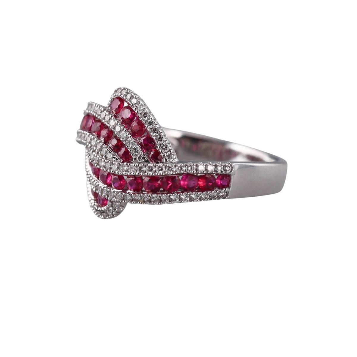 14k Gold Diamond Ruby Crossover Ring