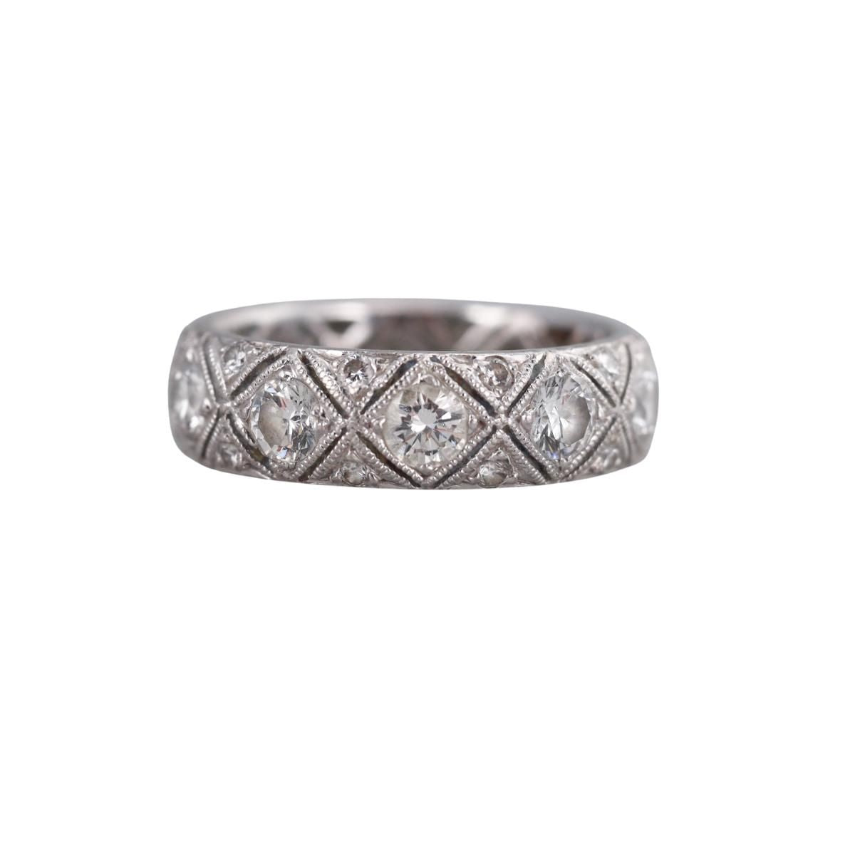 Mid Century Platinum Diamond Band Ring