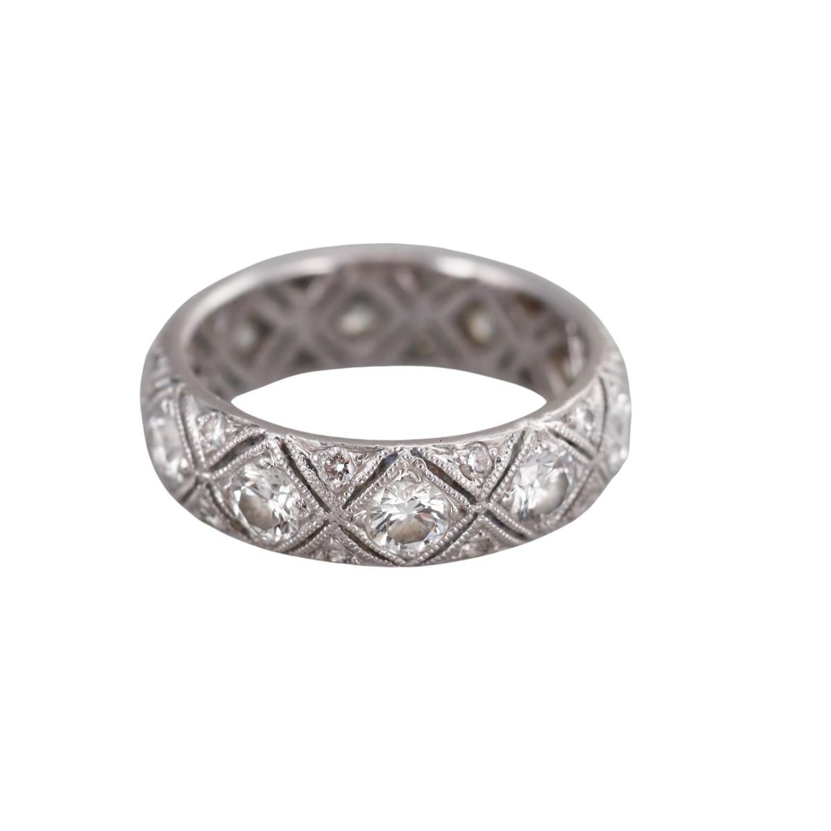 Mid Century Platinum Diamond Band Ring