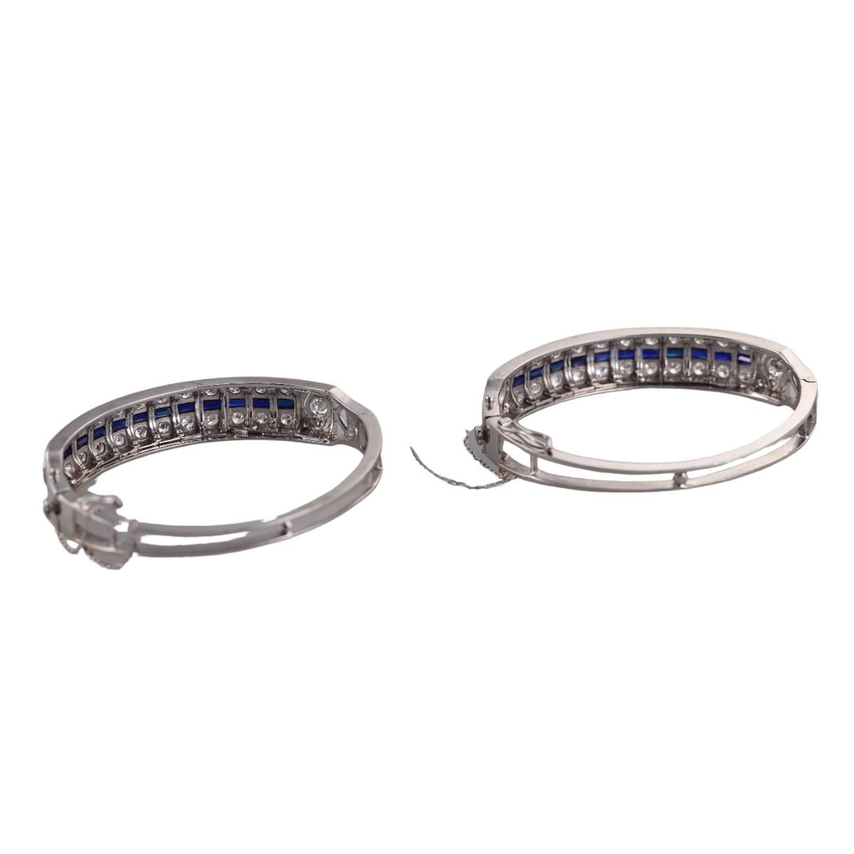 14k Gold 3.50ctw Diamond Sapphire Bangle Bracelet Set