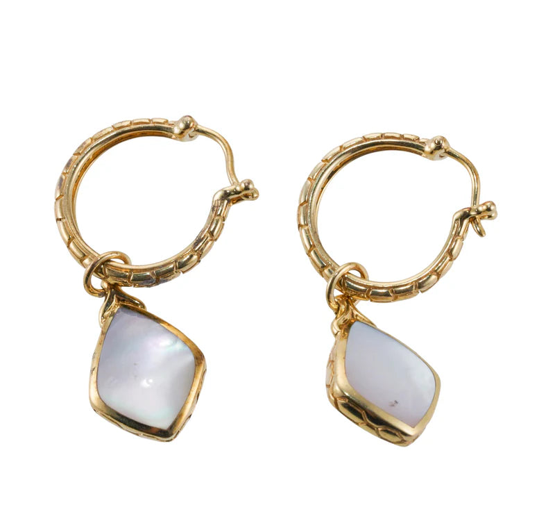 Asch Grossbardt Inlay Mother of Pearl Onyx Gold Earrings