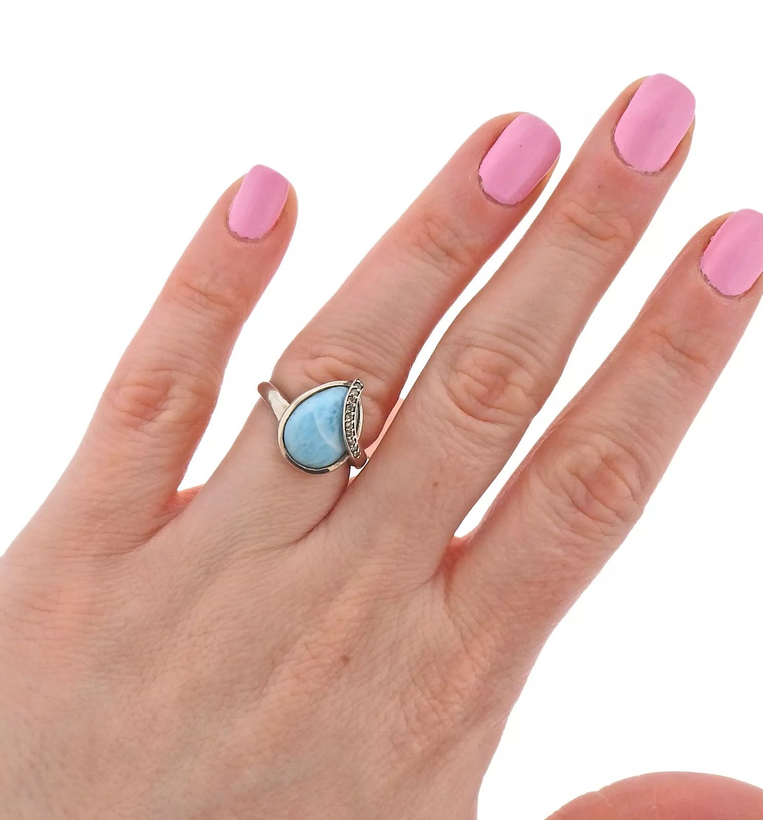Marahlago Sterling Silver Larimar White Sapphire Daria Ring Retail $252 #44