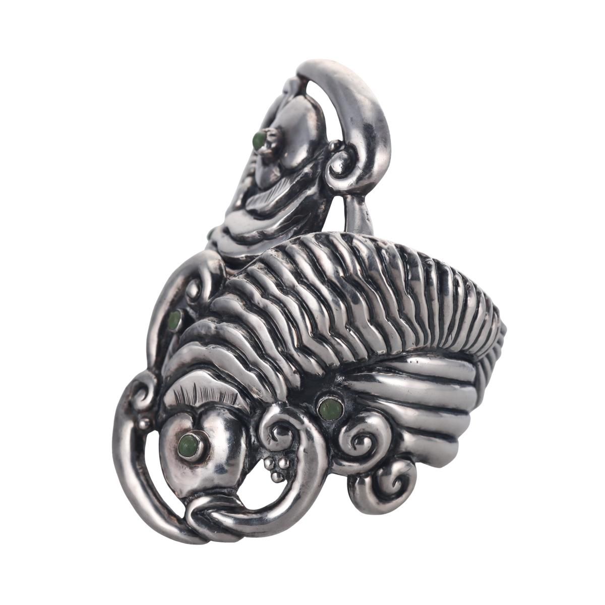 Mexican Vintage Sterling Silver Gemstone Wide Cuff Bracelet