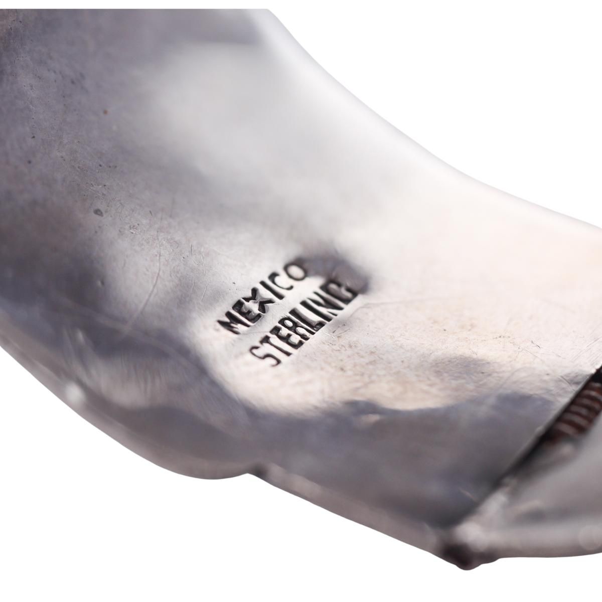 Mexican Vintage Sterling Silver Gemstone Wide Cuff Bracelet