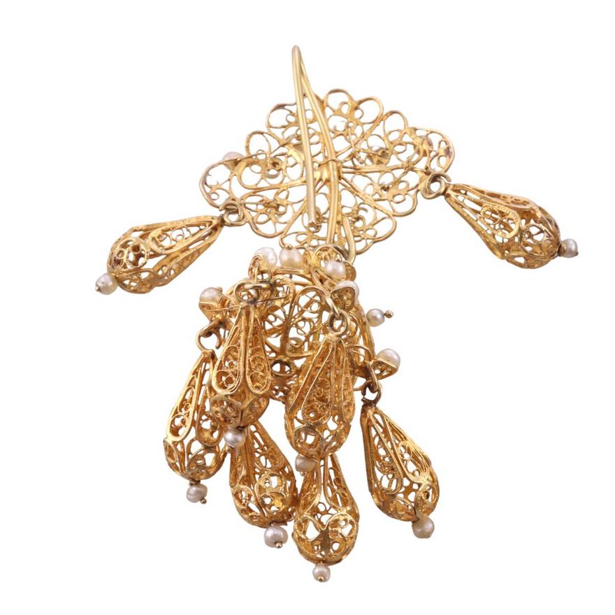 Antique Filigree 18k Gold Pearl Chandelier Earrings