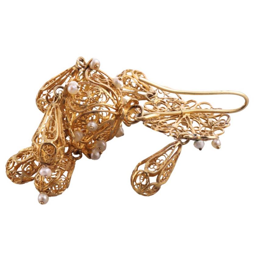 Antique Filigree 18k Gold Pearl Chandelier Earrings