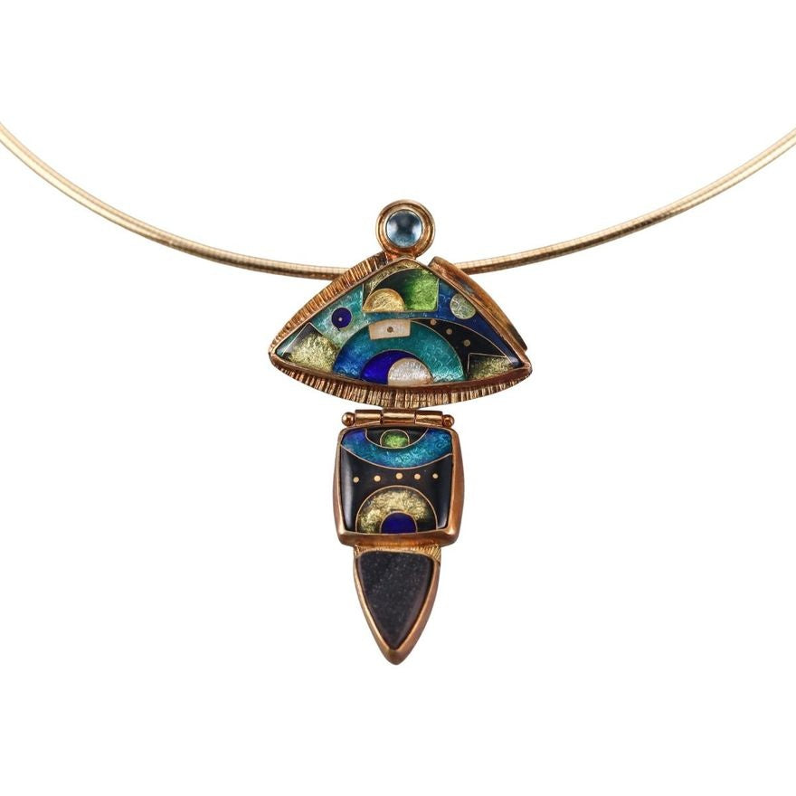 Anne Besse Shepherd 22k Gold Silver Cloisonne Enamel Pendant Necklace