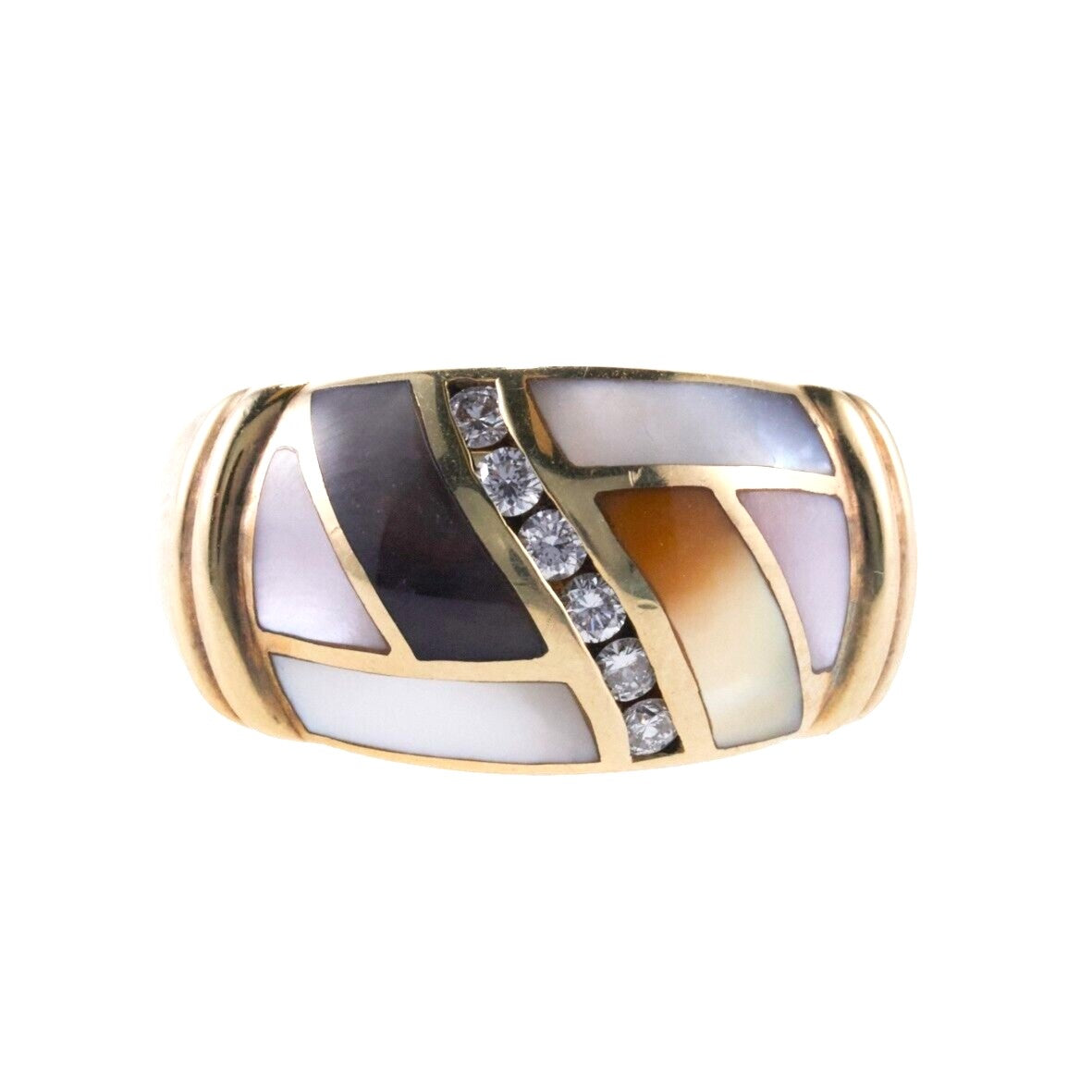 Asch Grossbardt Inlay Mother of Pearl Diamond Gold Ring