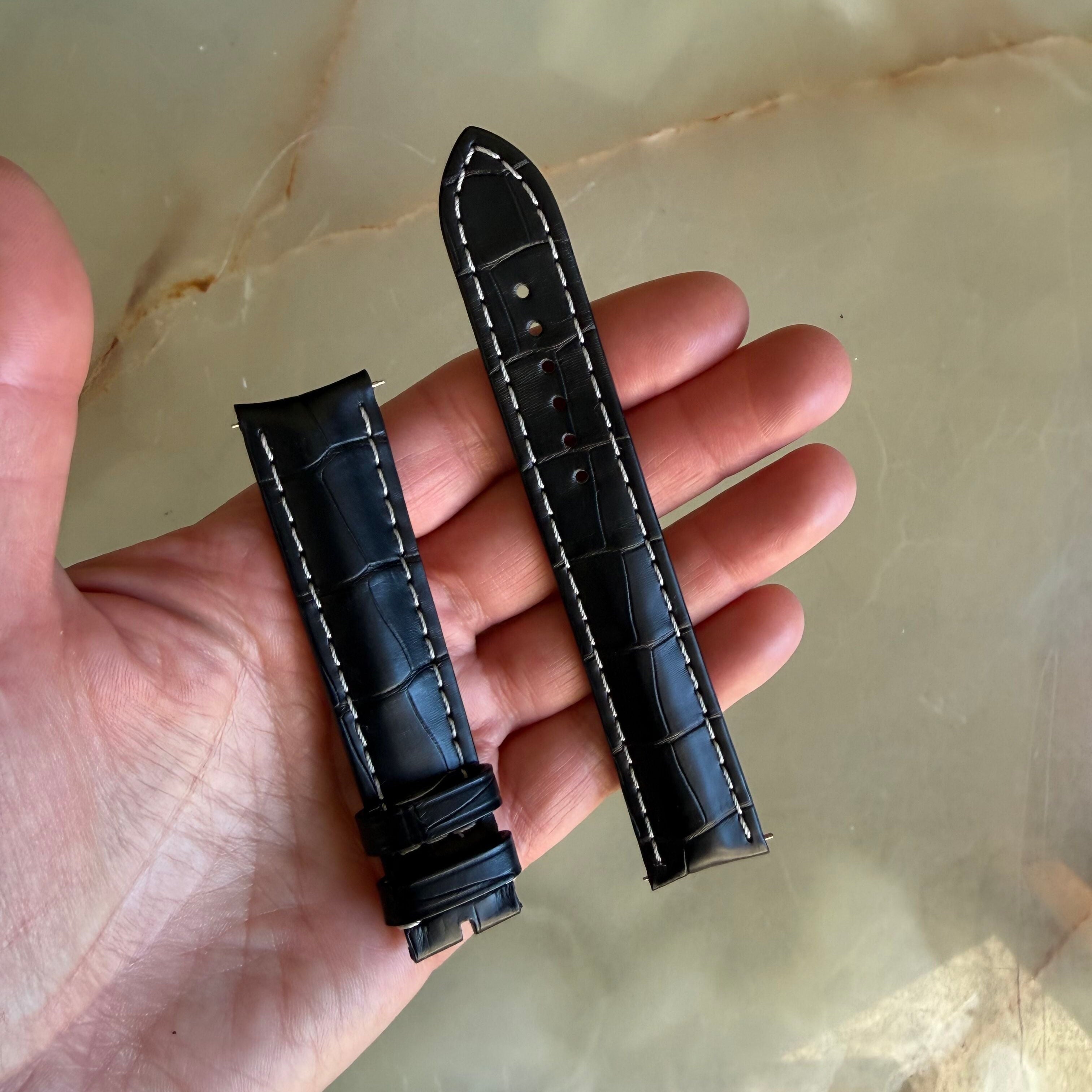 Authentic 1020PL Breitling Black Crocodile Padded & Stitched Watch Strap Band