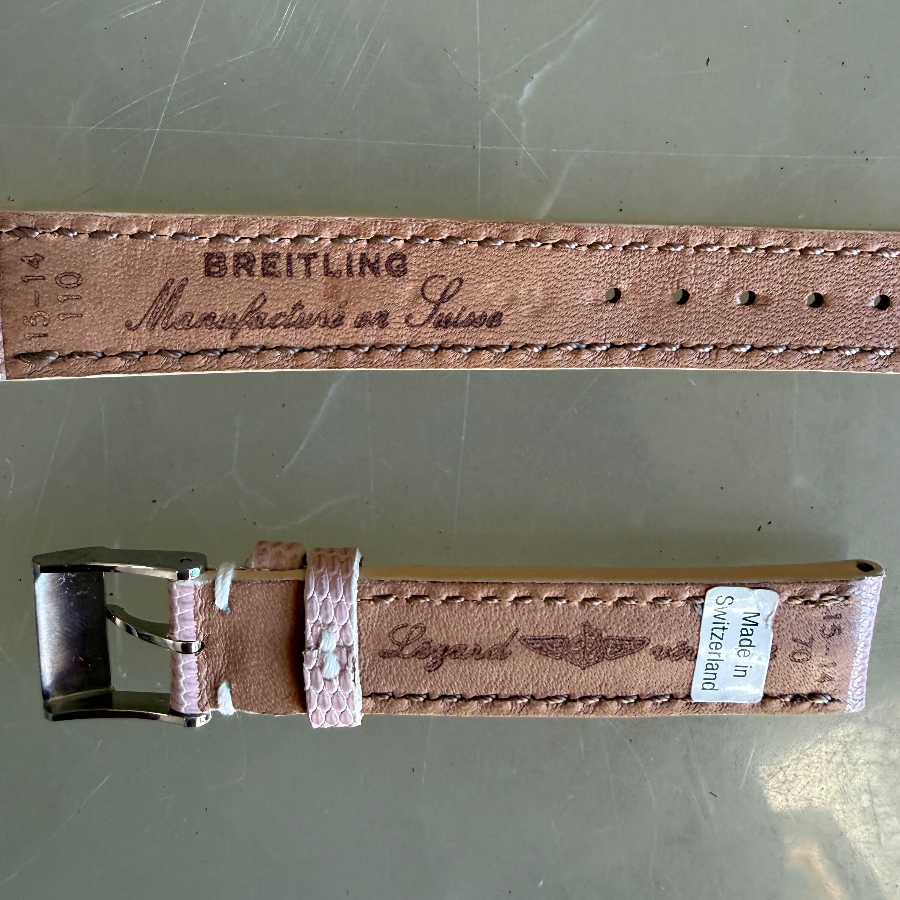 Authentic 102Z Breitling Pink Lizard Watch Strap Band 15mm w Buckle