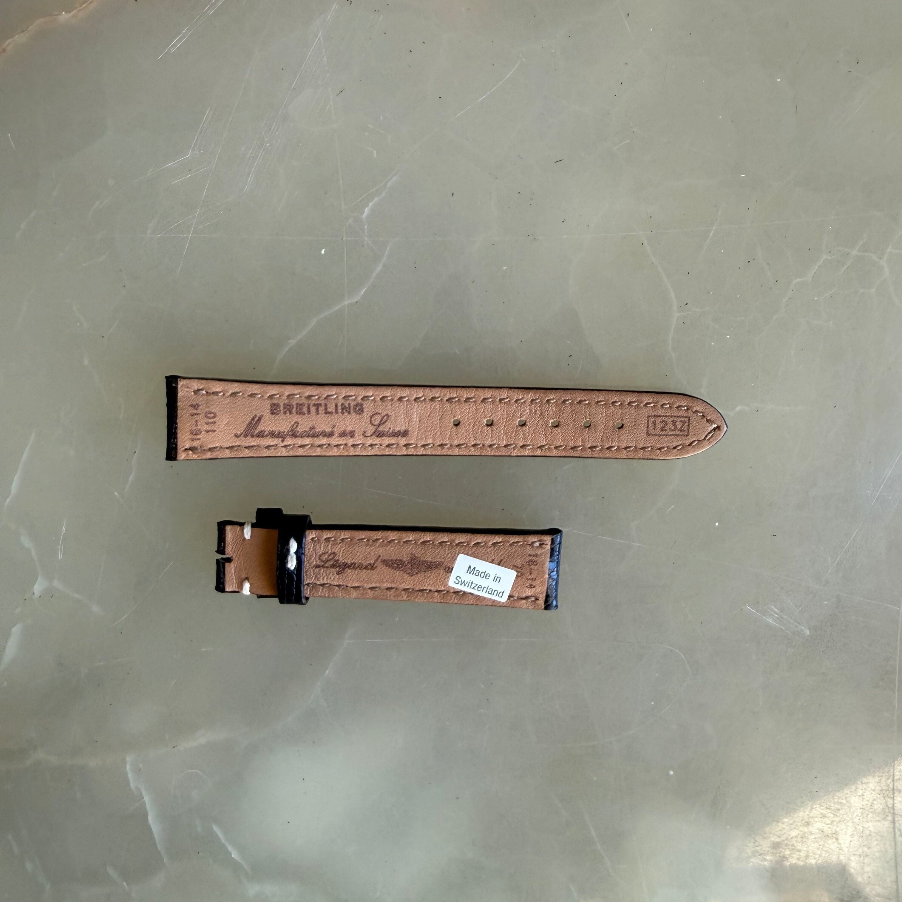 Authentic 123Z Breitling Black Lizard Watch Strap Band 16mm