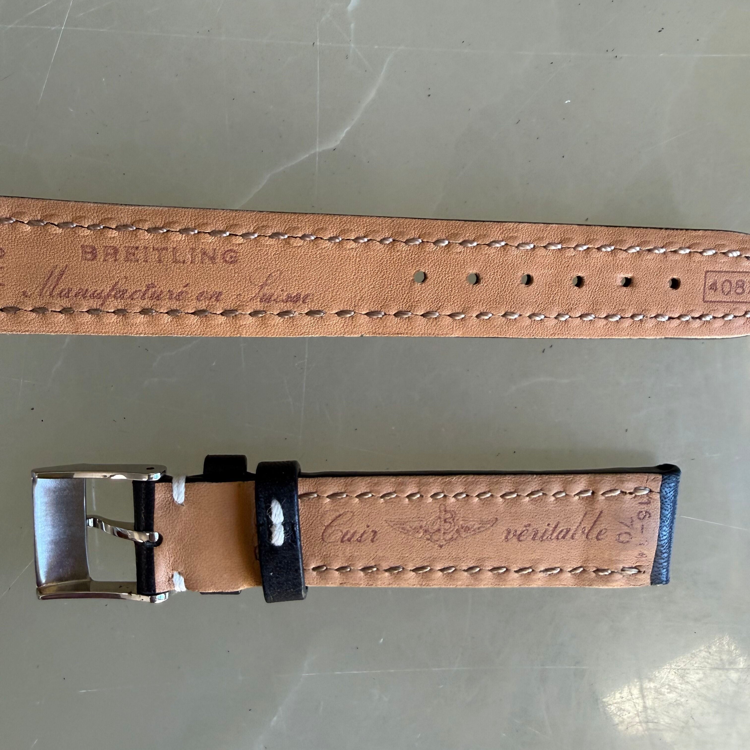 Authentic 408x Breitling Black Leather Watch Strap Band 16mm w Buckle