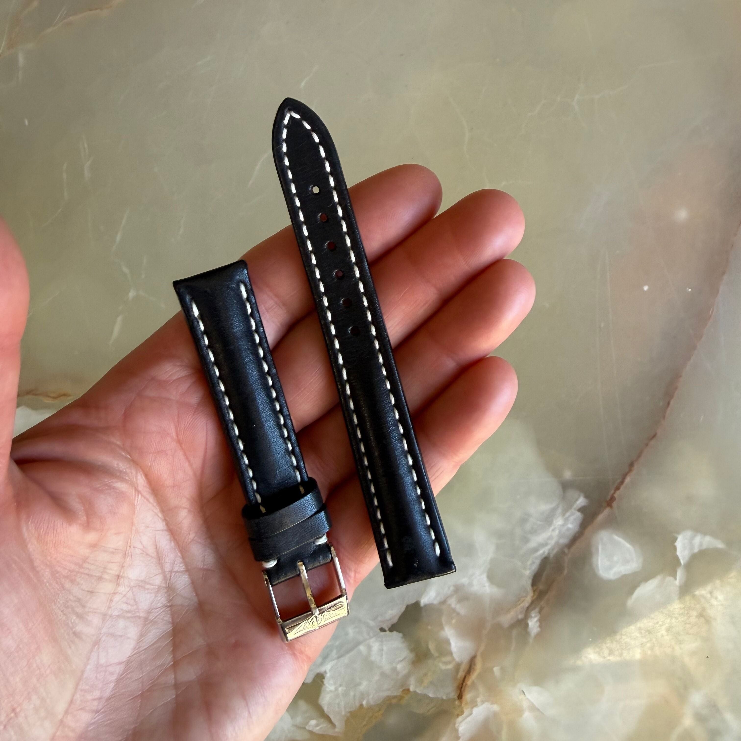 Authentic 408x Breitling Black Leather Watch Strap Band 16mm w Buckle
