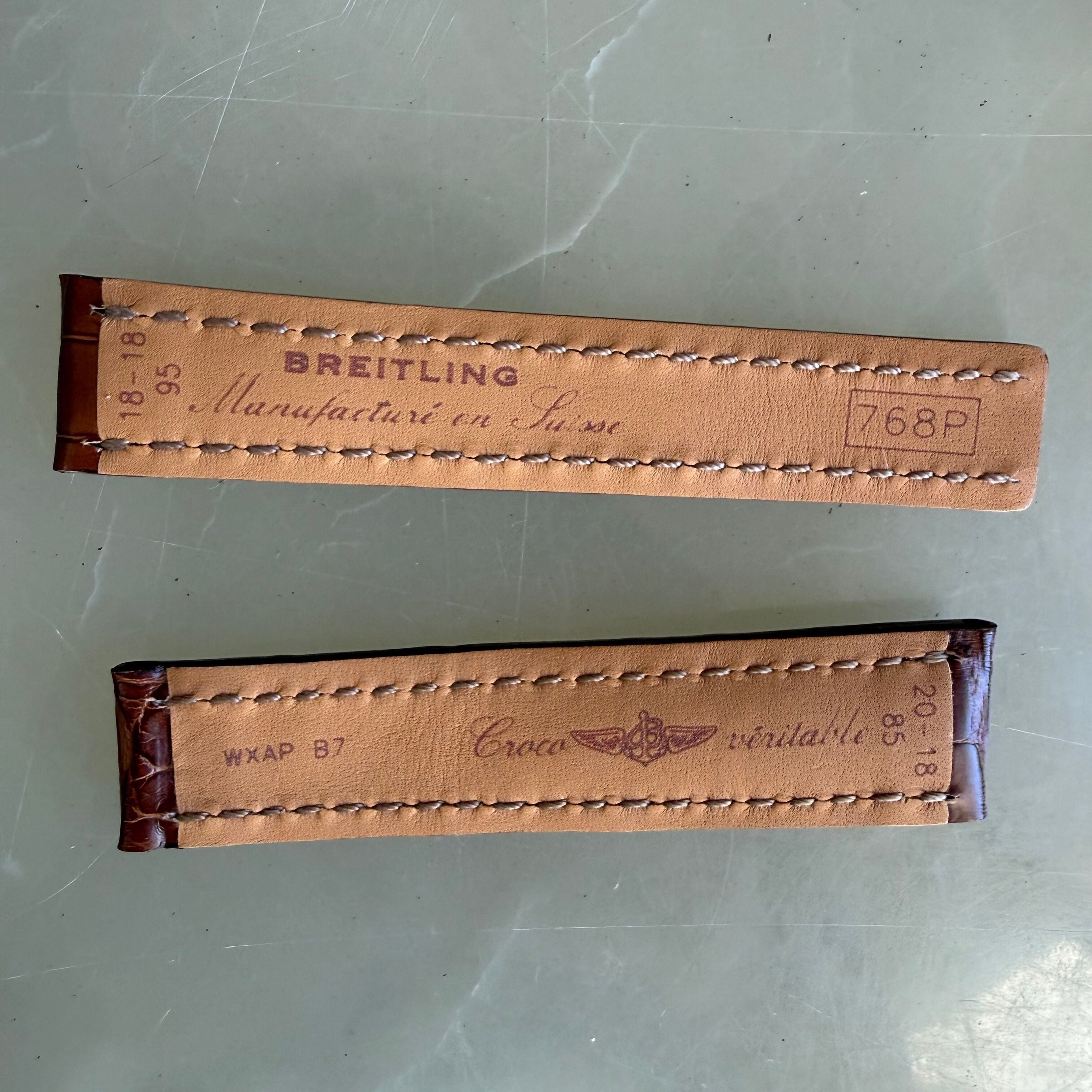 Authentic 768P Breitling Brown Alligator Padded & Stitched Watch Strap Band 20mm