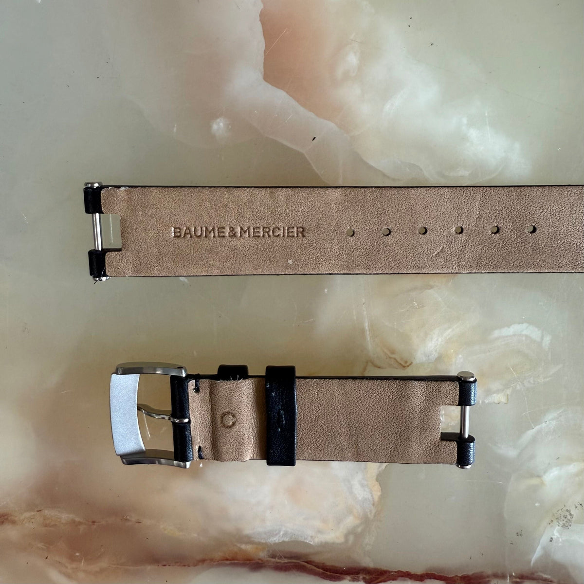 Authentic Baume & Mercier Black Leather Watch Strap Band 16mm with Buckle