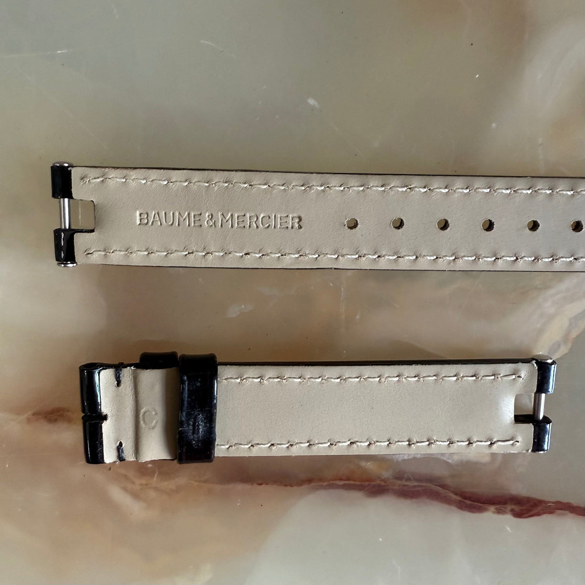 Authentic Baume & Mercier Black Varnished Watch Strap Band 14mm