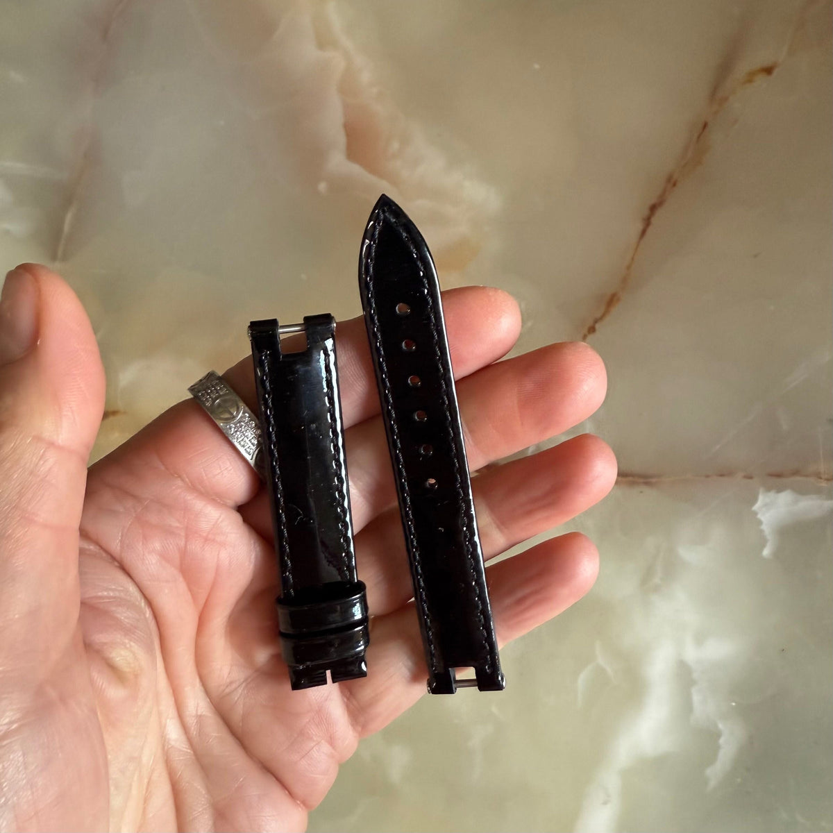 Authentic Baume & Mercier Black Varnished Watch Strap Band 14mm