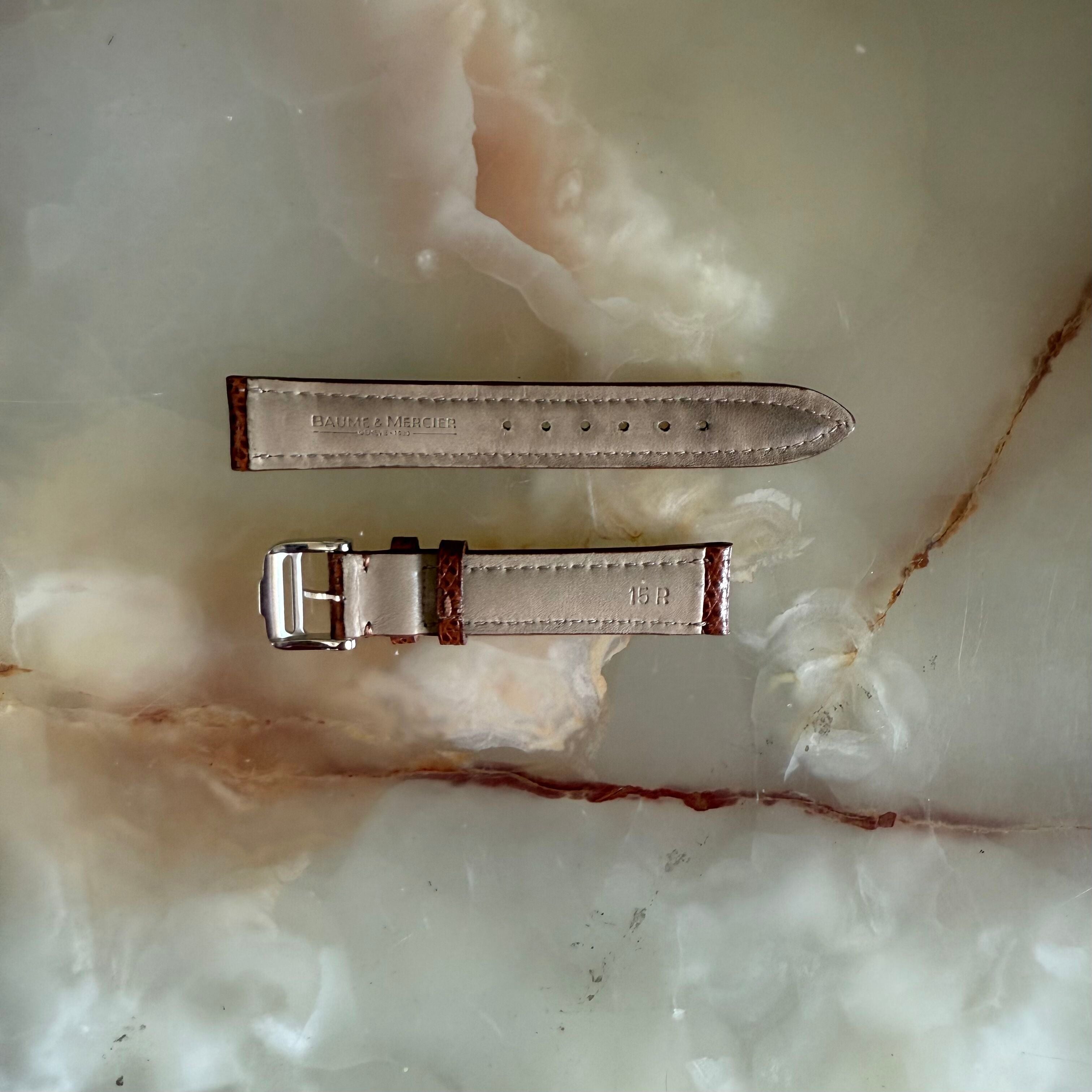 Authentic Baume & Mercier Brown Lizard Watch Strap Band 15mm with Buckle