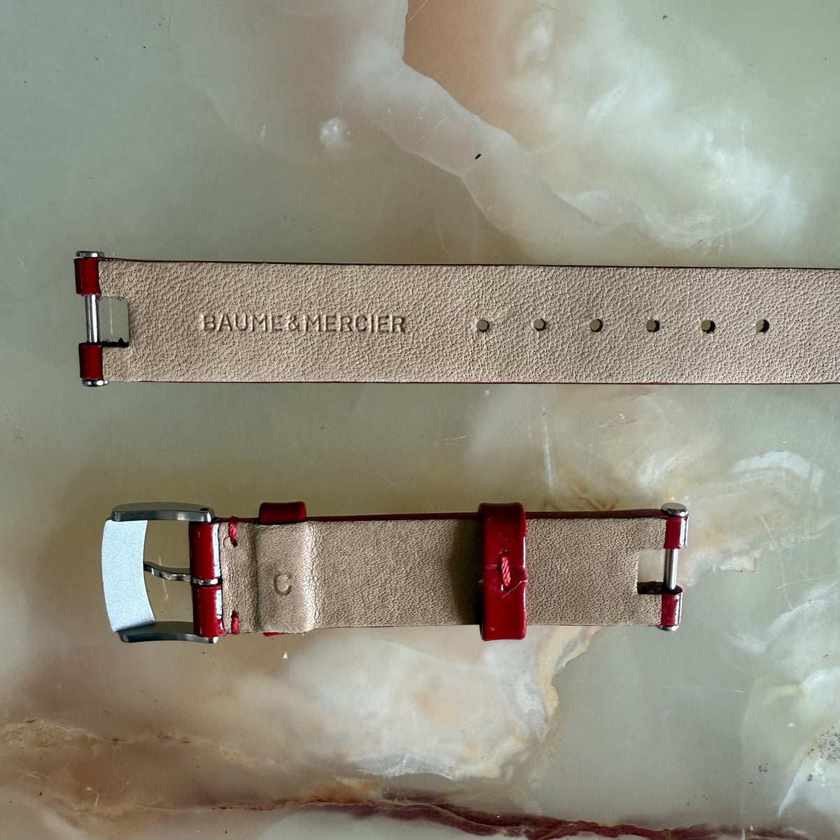 Authentic Baume & Mercier Red Varnished Watch Strap Band 14mm with Buckle