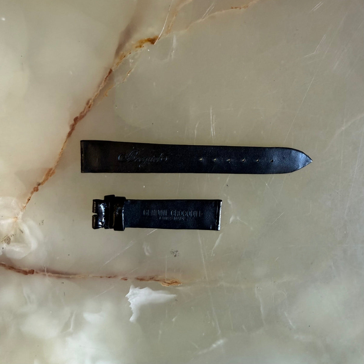Authentic Breguet Black Shiny Crocodile Watch Strap Band 16mm