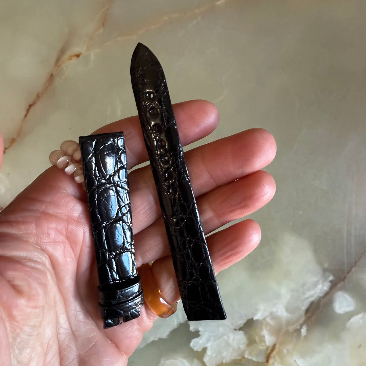 Authentic Breguet Black Shiny Crocodile Watch Strap Band 16mm