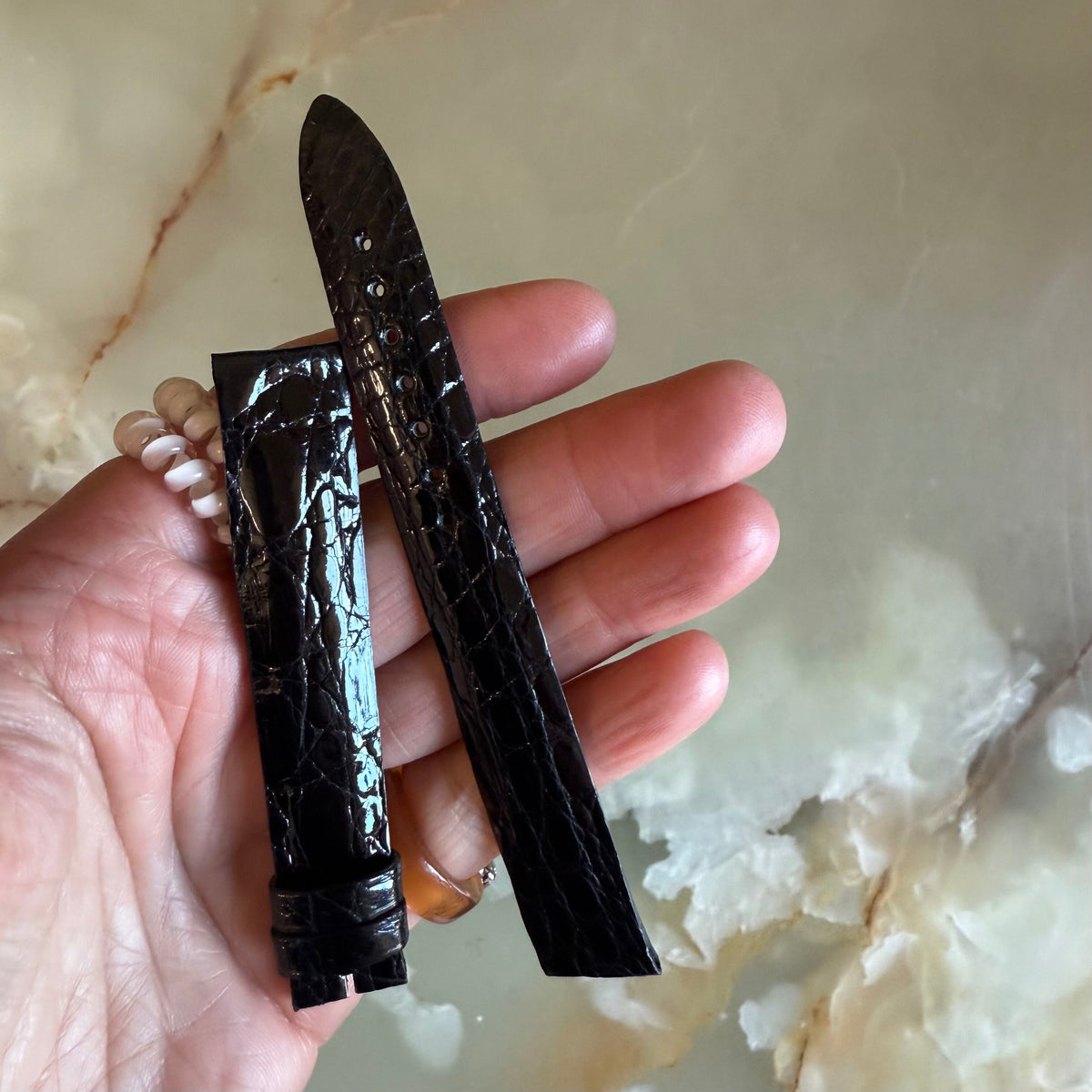 Authentic Breguet Black Shiny Crocodile Watch Strap Band 16mm