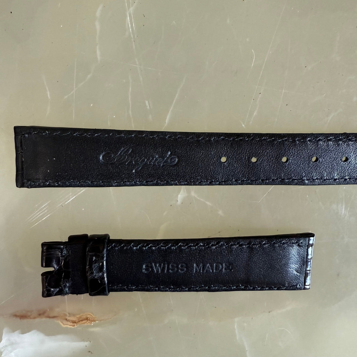 Authentic Breguet Black Shiny Crocodile Watch Strap Band 16mm Padded & Stitched