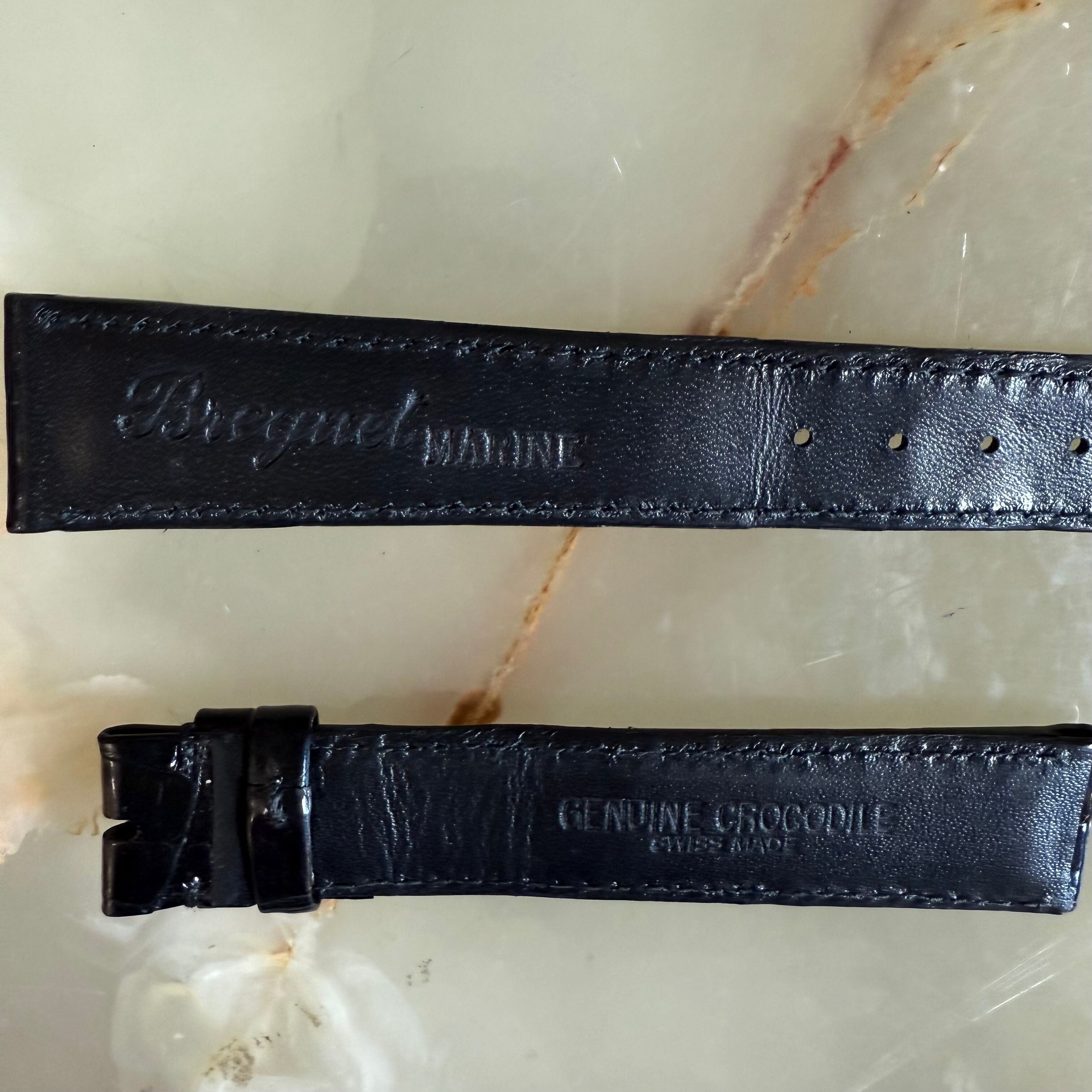 Authentic Breguet Black Shiny Crocodile Watch Strap Band 18.5mm Padded &