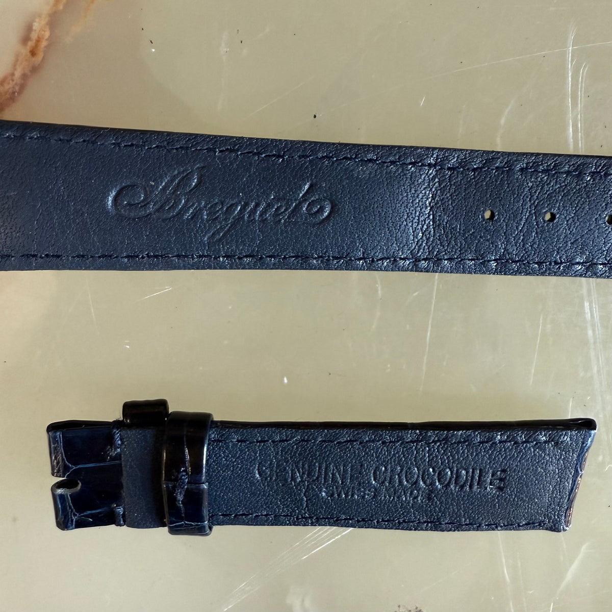 Authentic Breguet Blue Shiny Crocodile Watch Strap Band 16.5mm Padded & Stitched