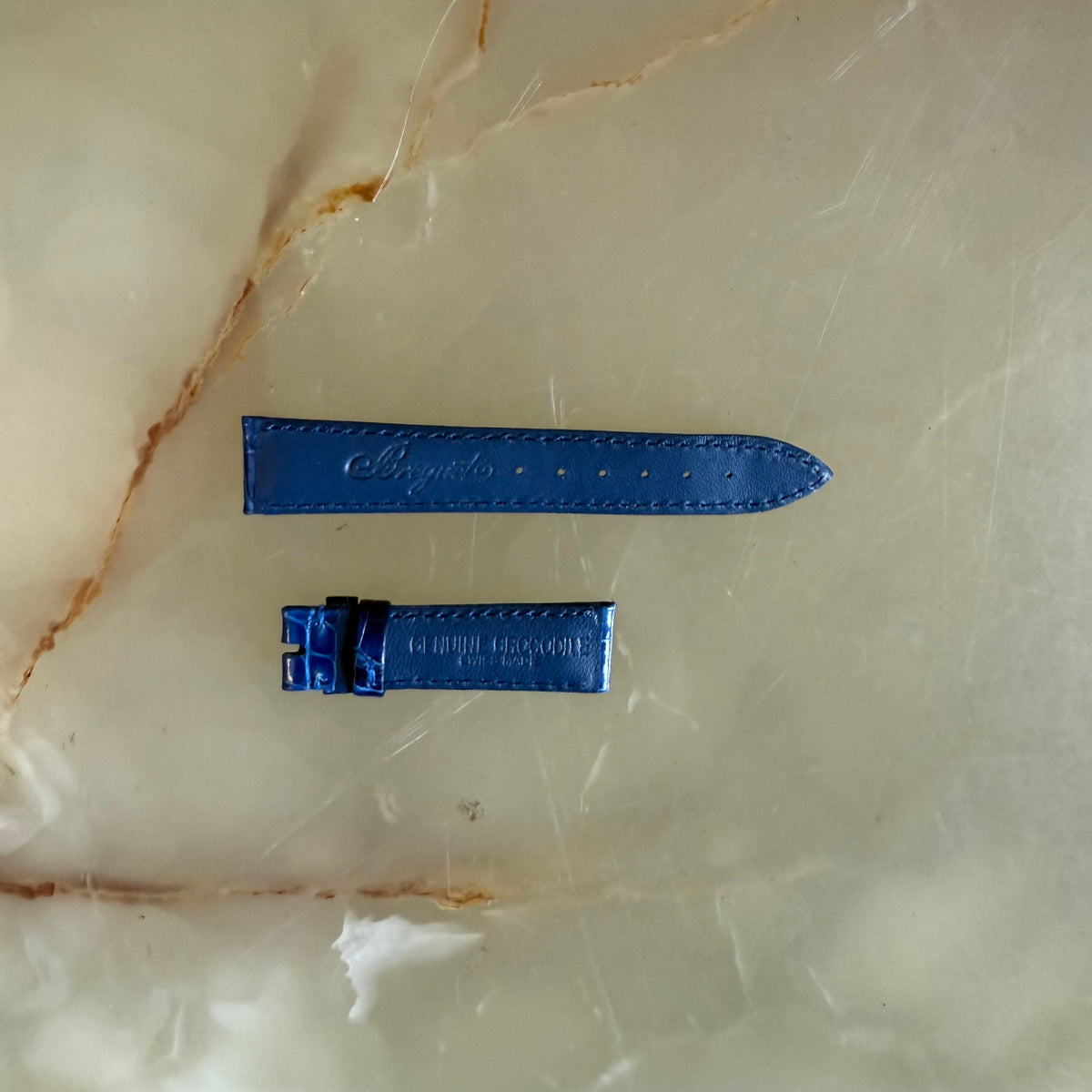 Authentic Breguet Blue Shiny Crocodile Watch Strap Band 16mm Padded & Stitched