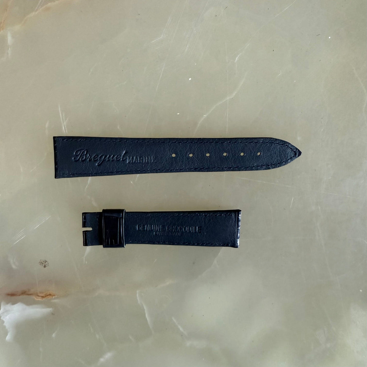 Authentic Breguet Blue Shiny Crocodile Watch Strap Band 19mm Padded & Stitched