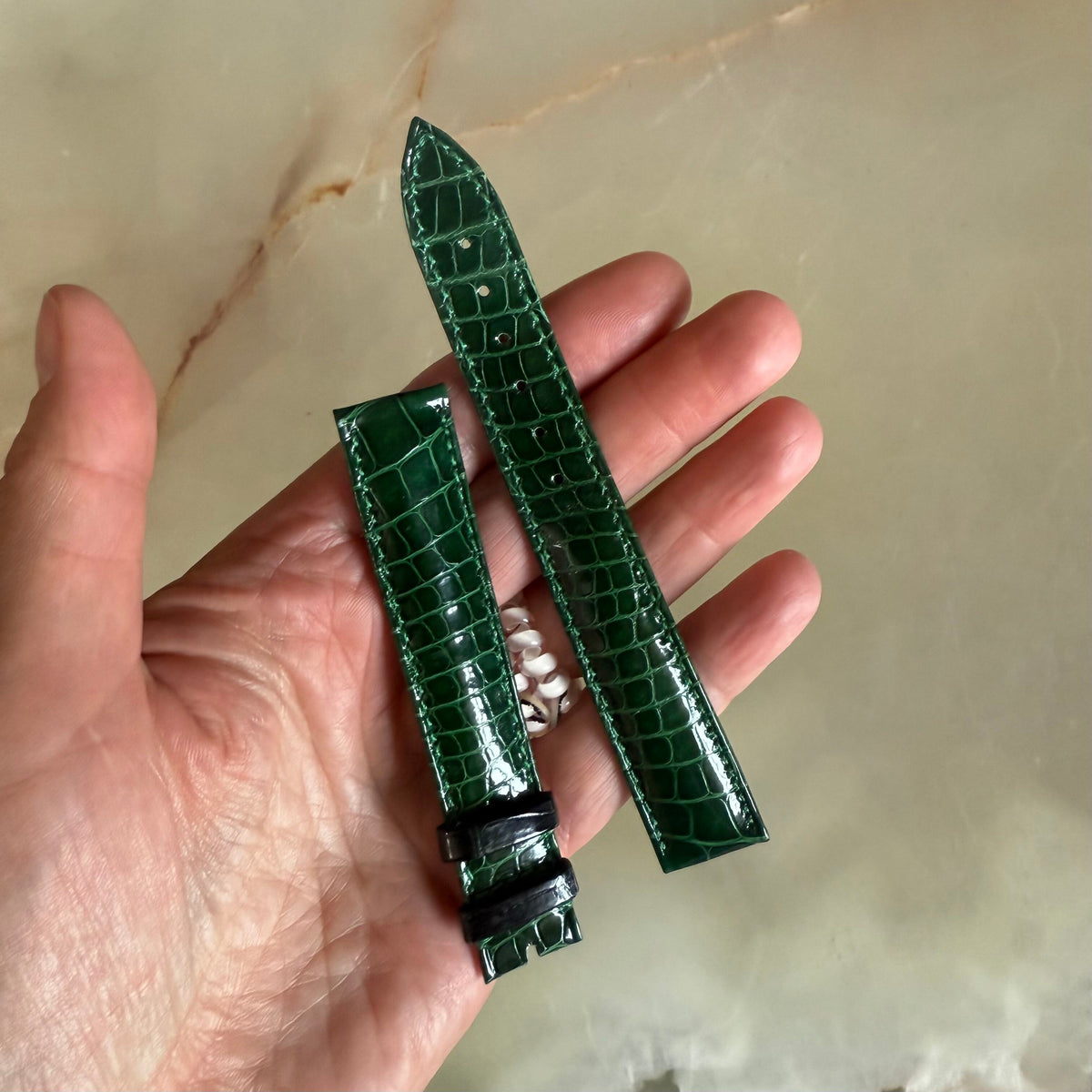 Authentic Breguet Green Crocodile Watch Strap Band 18mm Padded & Stitched