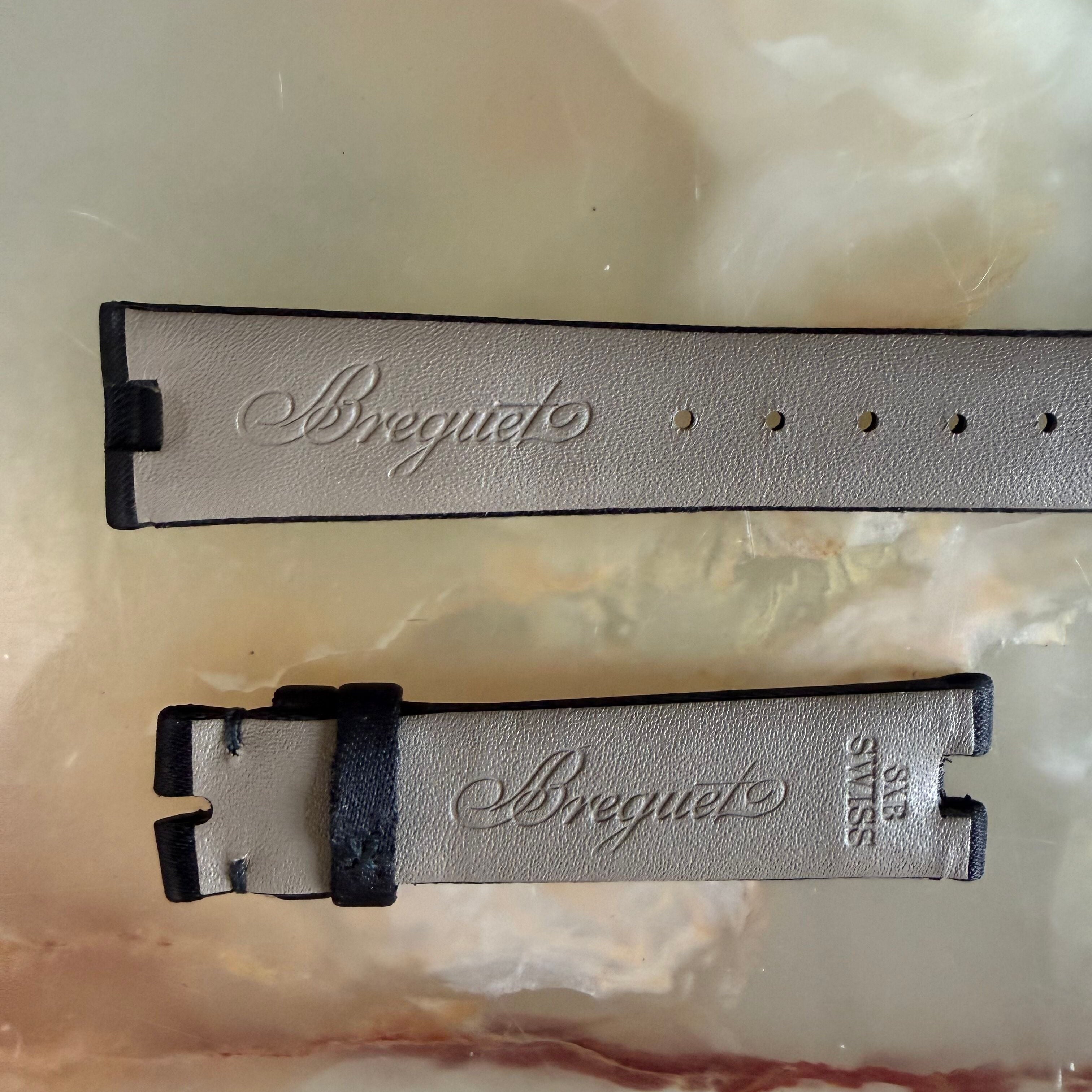 Authentic Breguet Reine De Naples Black Satin Leather Watch Band Strap 16.5mm