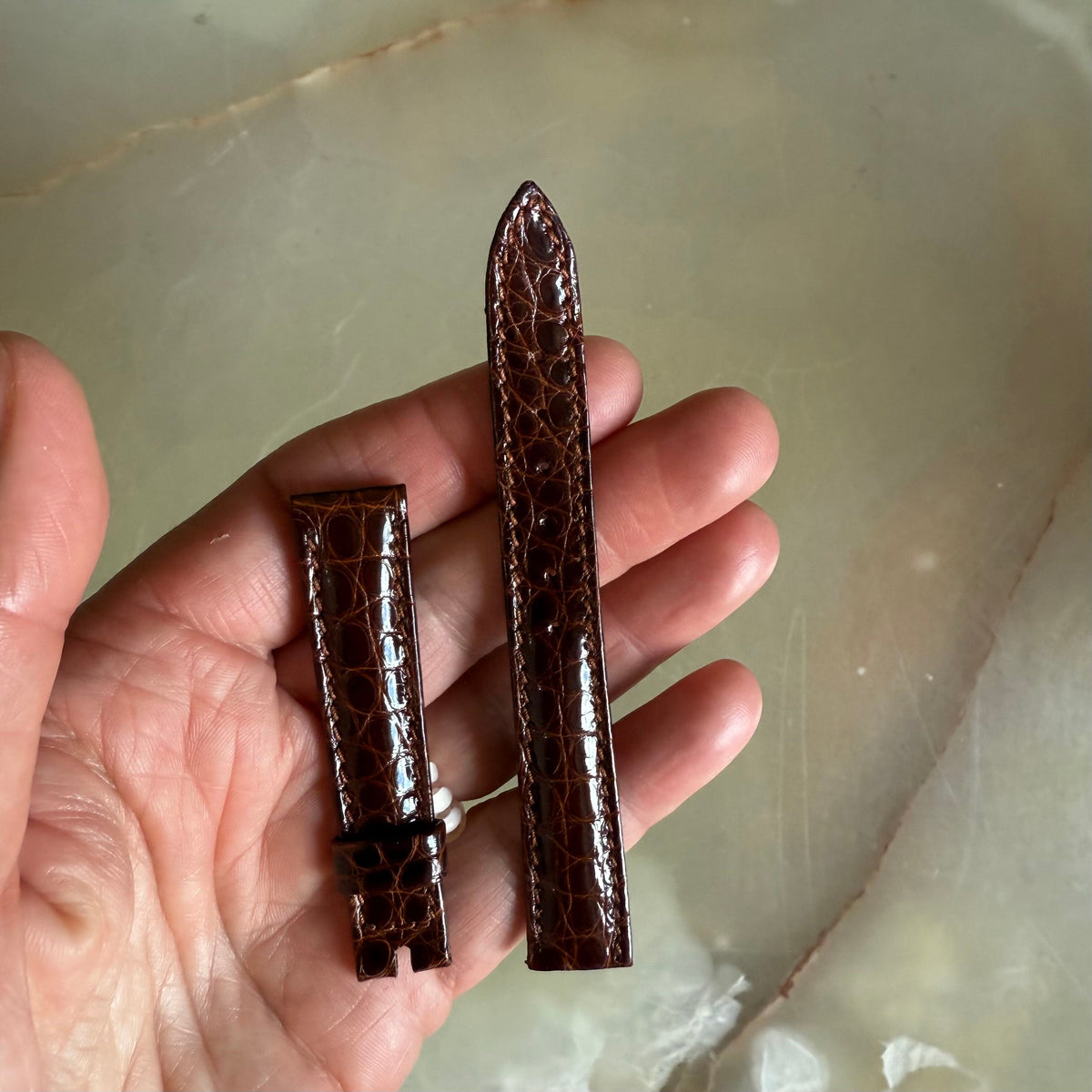 Authentic Breguet Shiny Brown Crocodile Watch Strap Band 14mm Padded & Stitched