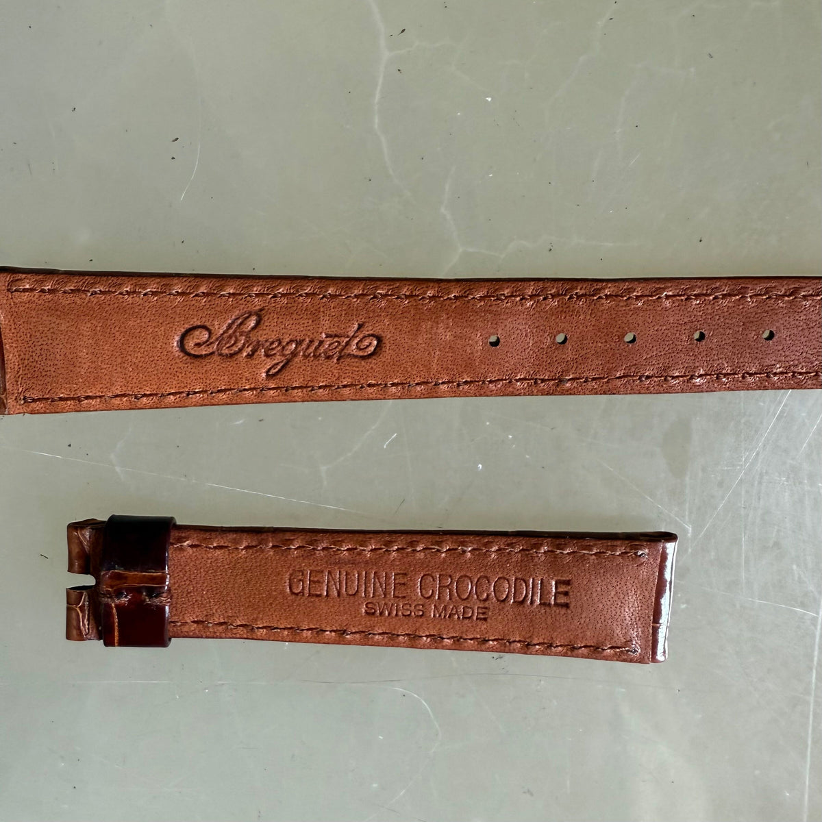 Authentic Breguet Shiny Brown Crocodile Watch Strap Band 14mm Padded & Stitched