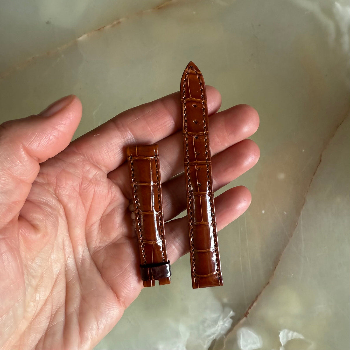 Authentic Breguet Shiny Brown Crocodile Watch Strap Band 14mm Padded & Stitched