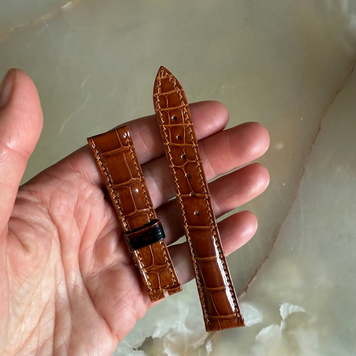 Authentic Breguet Shiny Brown Crocodile Watch Strap Band 17mm Padded & Stitched