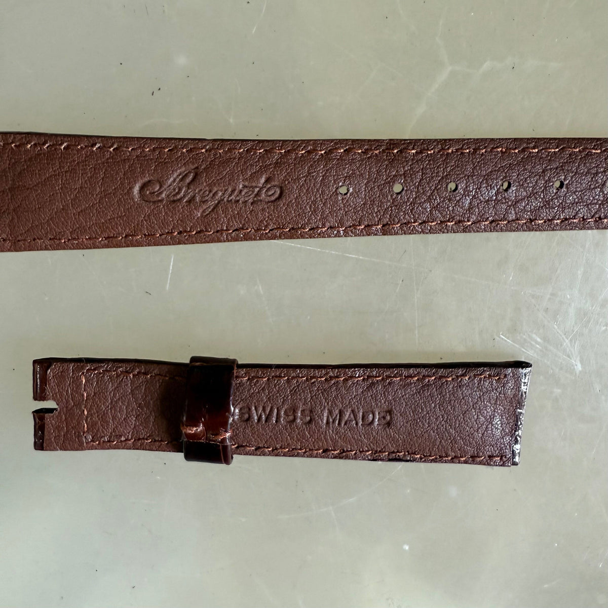 Authentic Breguet Shiny Brown Crocodile Watch Strap Band 17mm Padded & Stitched