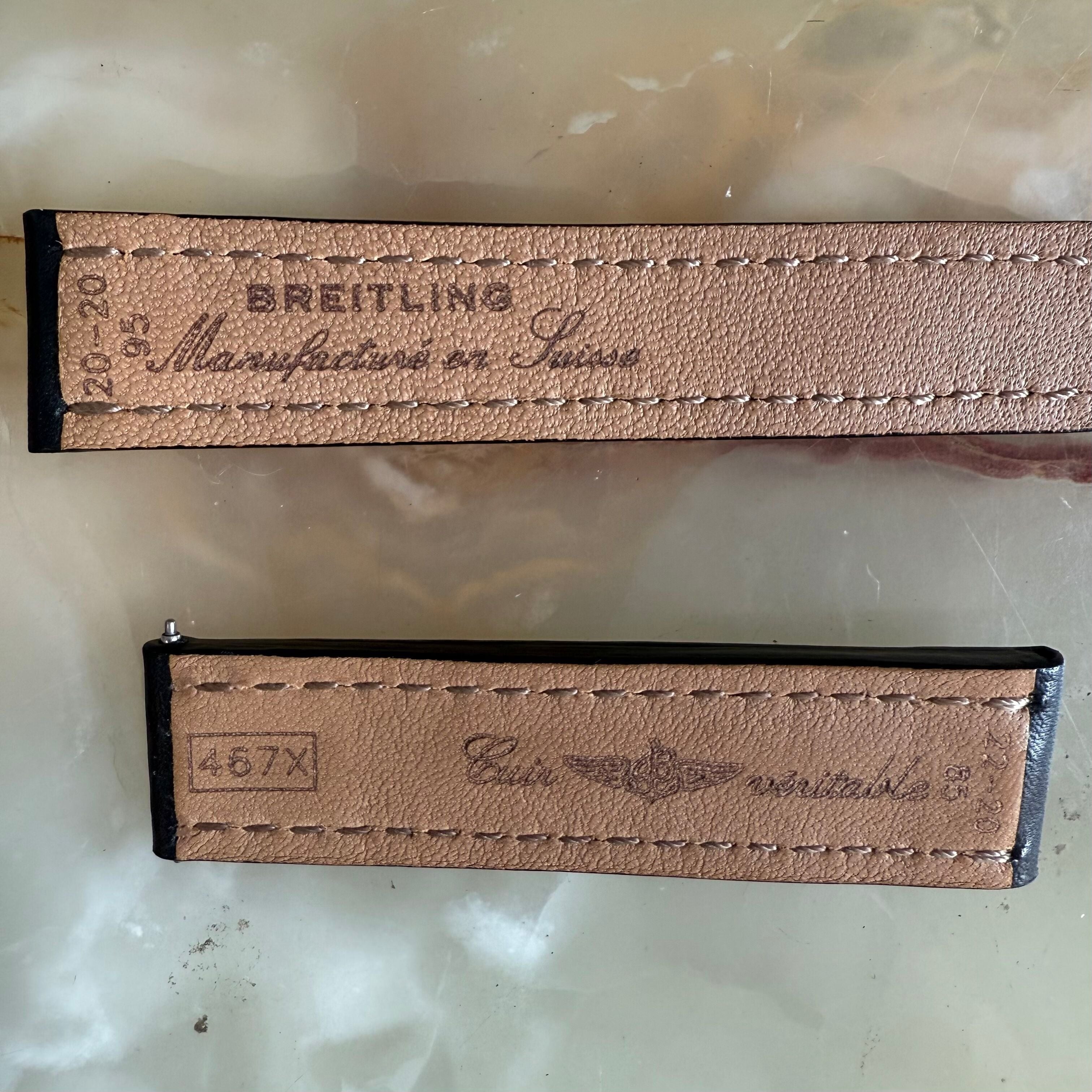 Authentic Breitling Black Calfskin 20mm Watch Strap Band 467X